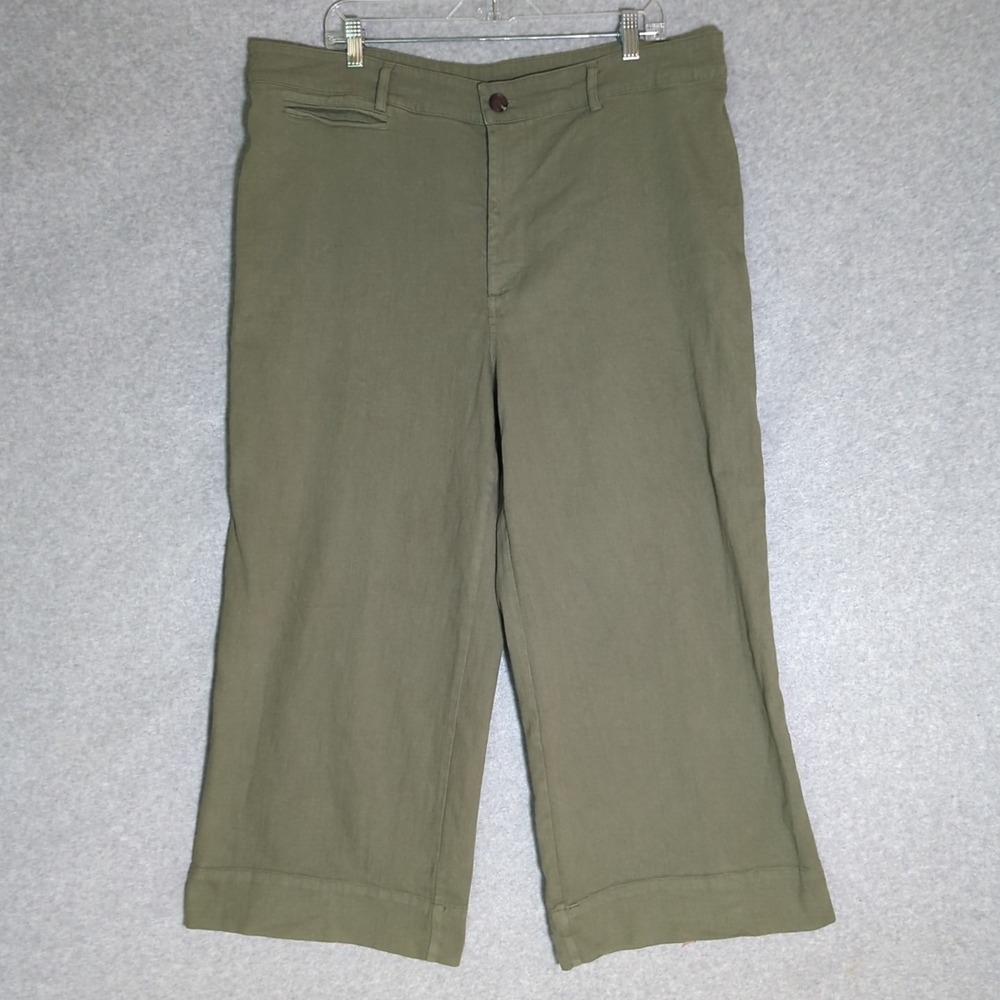 ADY P Pants Womens Plus Size 20 Cotton High Rise Cropped Olive Green Wide Leg